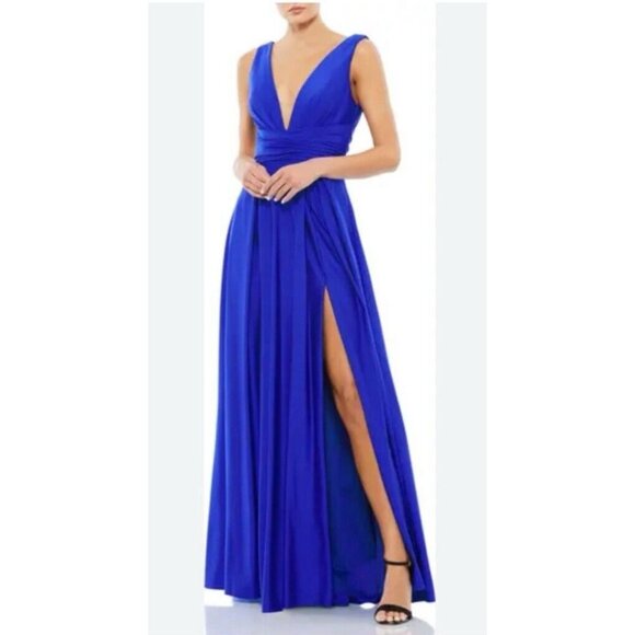 Mac Duggal Long Formal V Front Back Gown Dress 14 Royal Blue NWT $398 - Picture 14 of 14